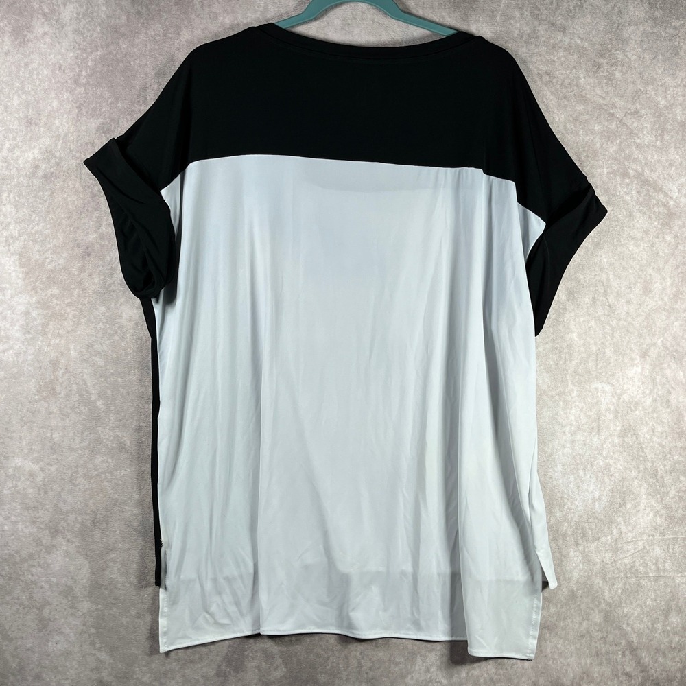 Chico's Top Womens Size 3 US XL White Black Colorblock Tunic Stretch Office Work - Picture 4 of 7